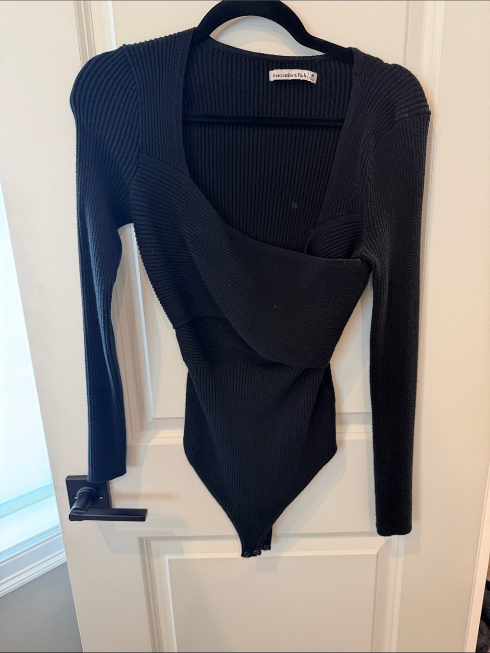 Abercrombie Black Ribbed Knit Wrap Bodysuit Size M